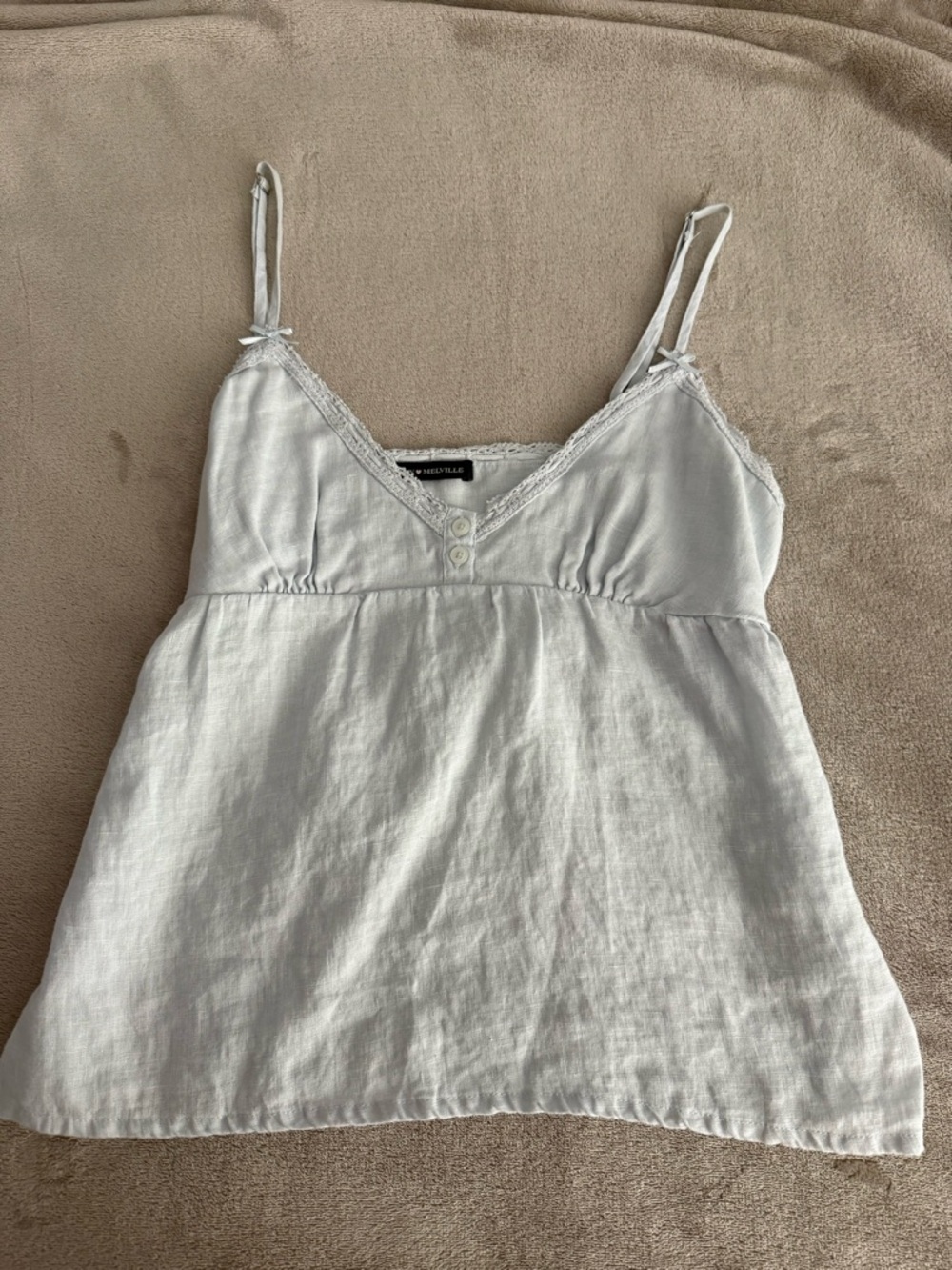 Brandy Melville Powder Blue Linen-Blend Spaghetti Strap Cami